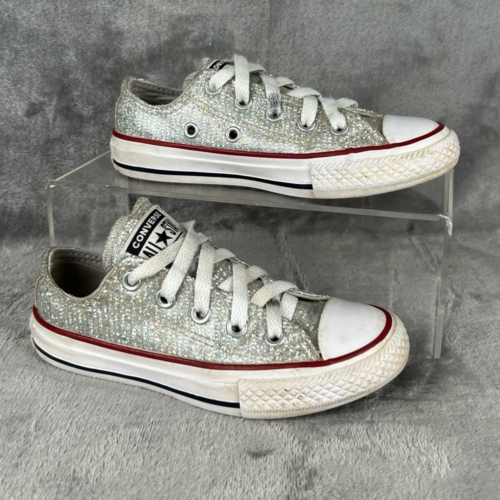Converse All Stars‎ Little Girls 11 Silver Glitter Chuck Taylors Glam Sparkles